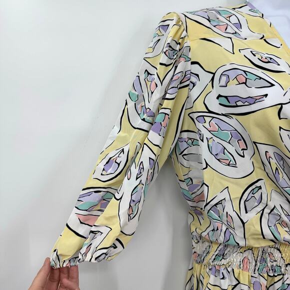 VTG Anthony Sicari Midi Dress 12 Pastel Faux Wrap Pleat Detail Smocked Waist 80s - Picture 4 of 11